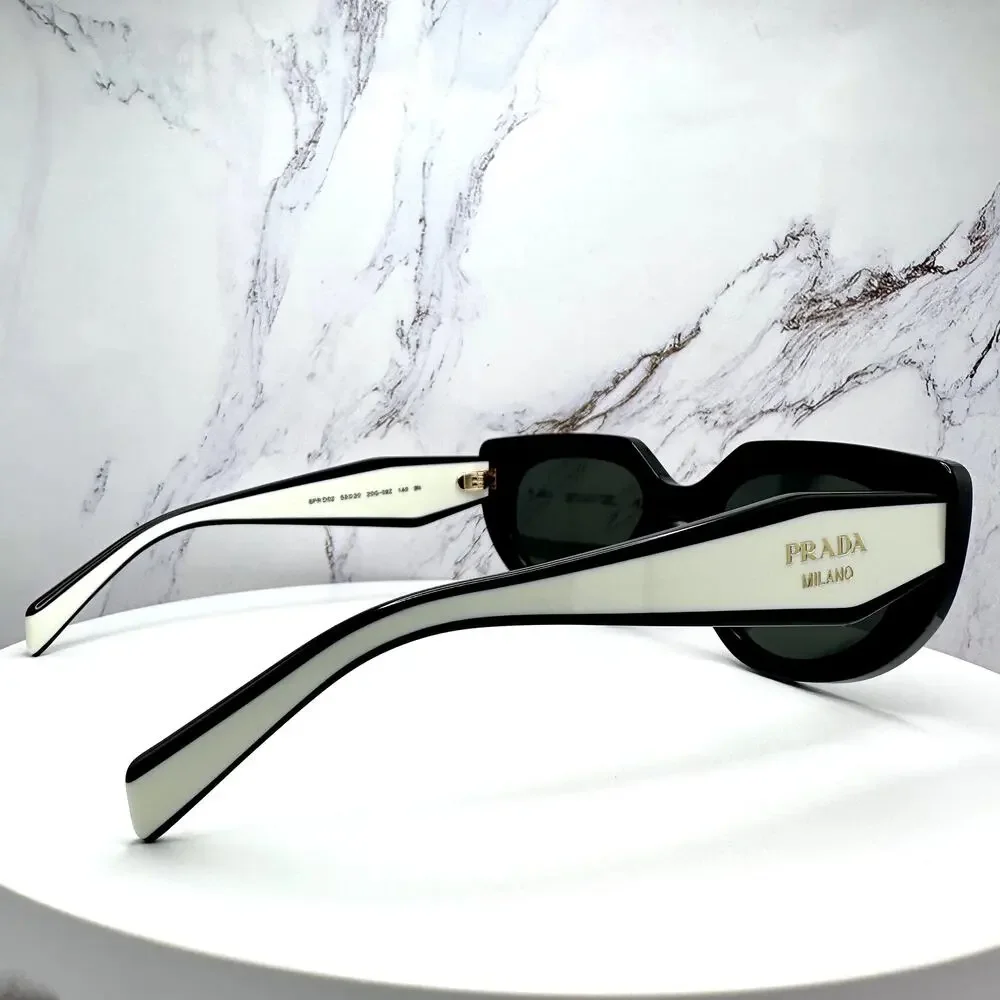 New PRADA Sunglasses Black White Talc Gold Symbole Oval Cat Eye Womens - Picture 15 of 16